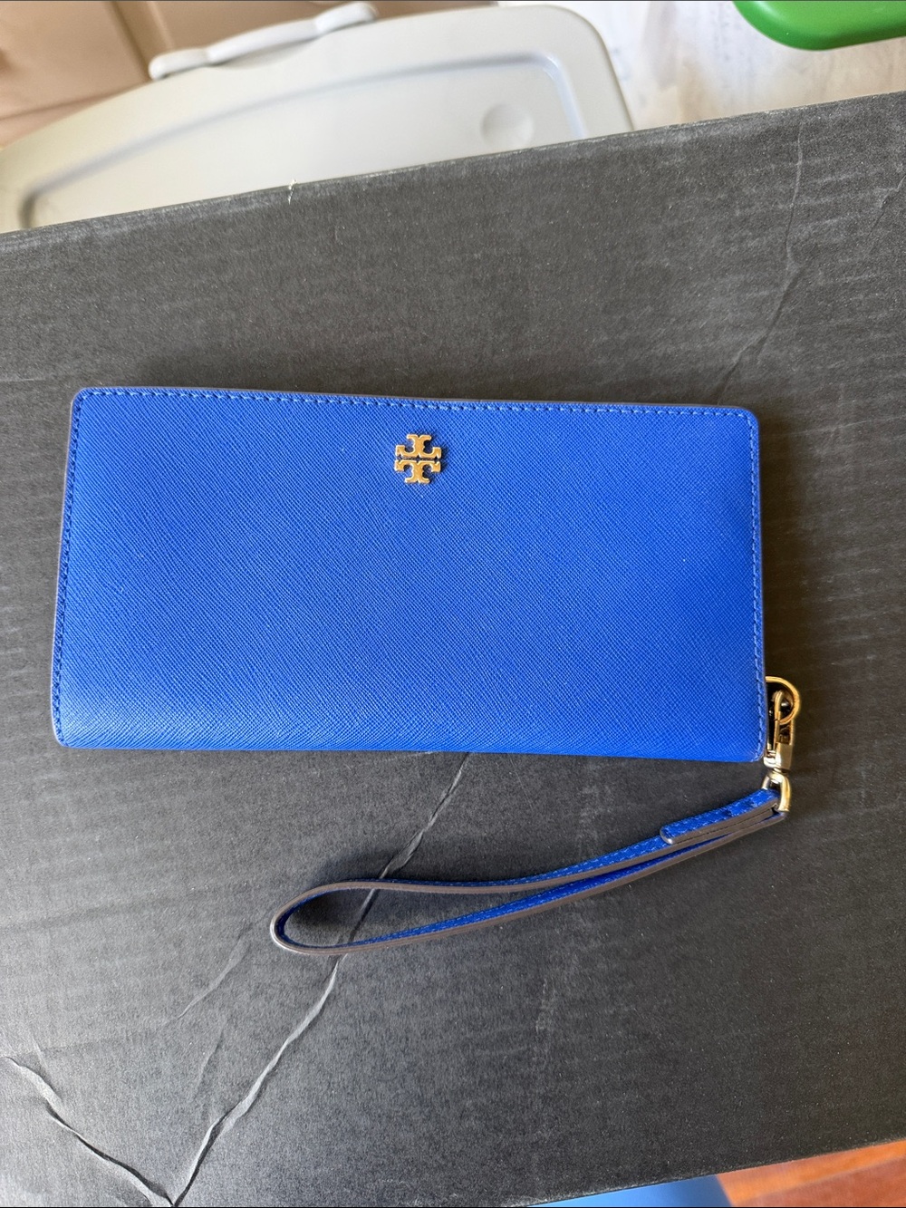 Tory Burch Electric Blue Saffiano Zip Wristlet